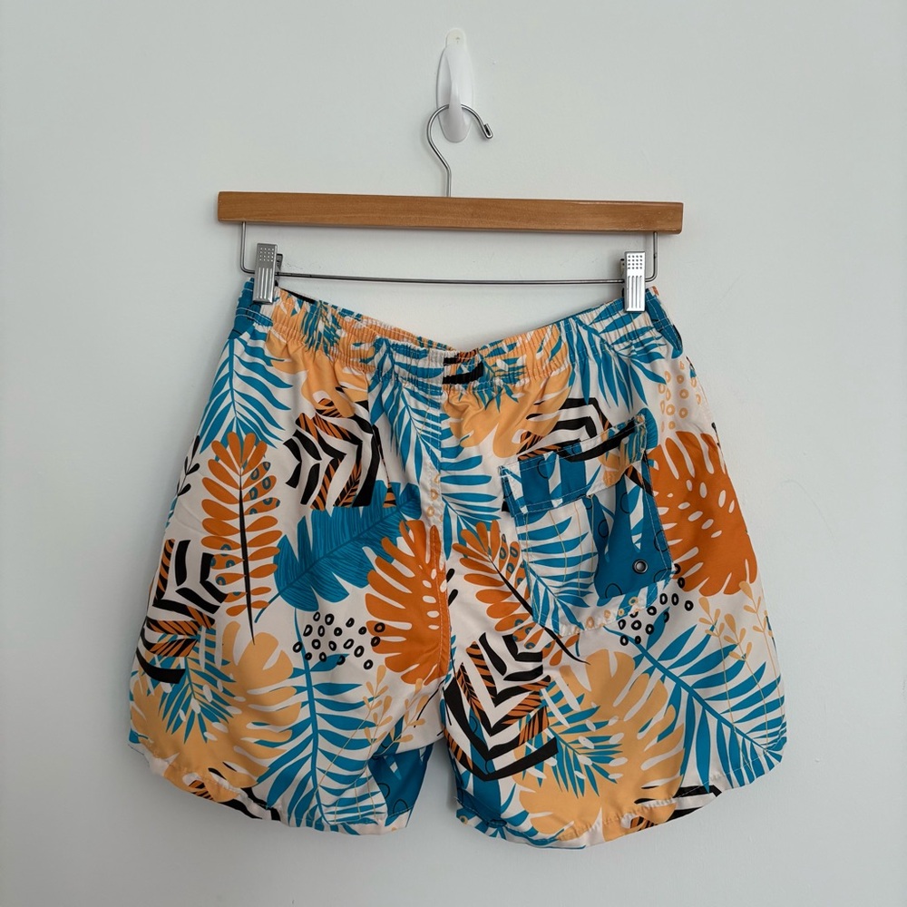 Boys Swim Trunks Shorts Large Blue Orange Cream 
Tropical Print Summer Swim Pool - Picture 2 of 13